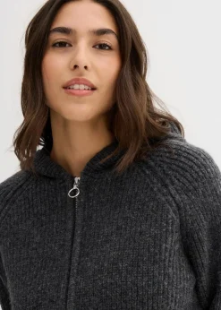 bonprix Pullover & Strickjacken|Strickmode^Strickjacke mit Kapuze anthrazit meliert