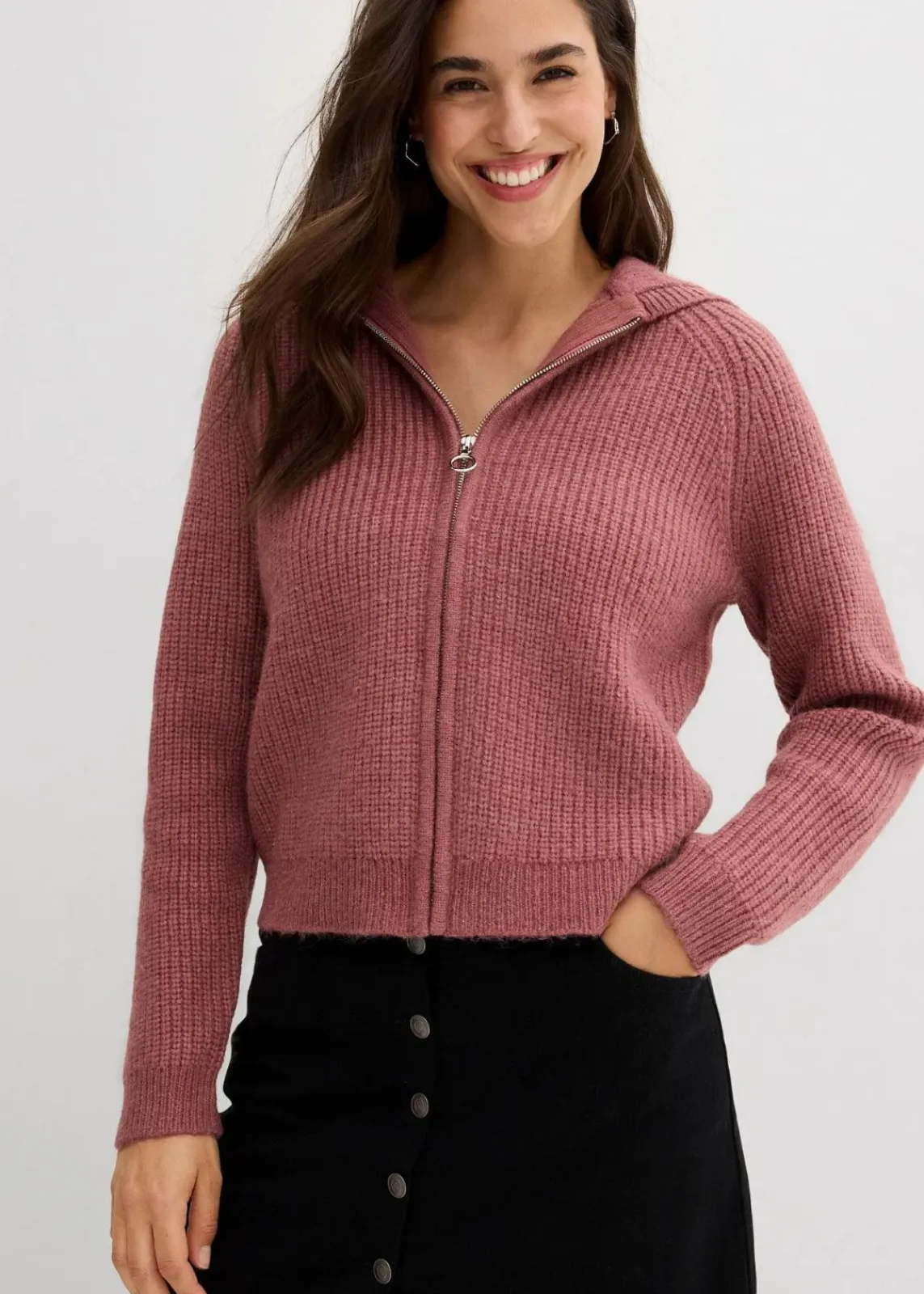 bonprix Bekleidung·Umstandsmode|Bekleidung·Jeans^Strickjacke mit Kapuze softbeere