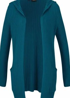 bonprix Bekleidung·Umstandsmode|Pullover & Strickjacken^Strickjacke mit Kapuze blaupetrol uni