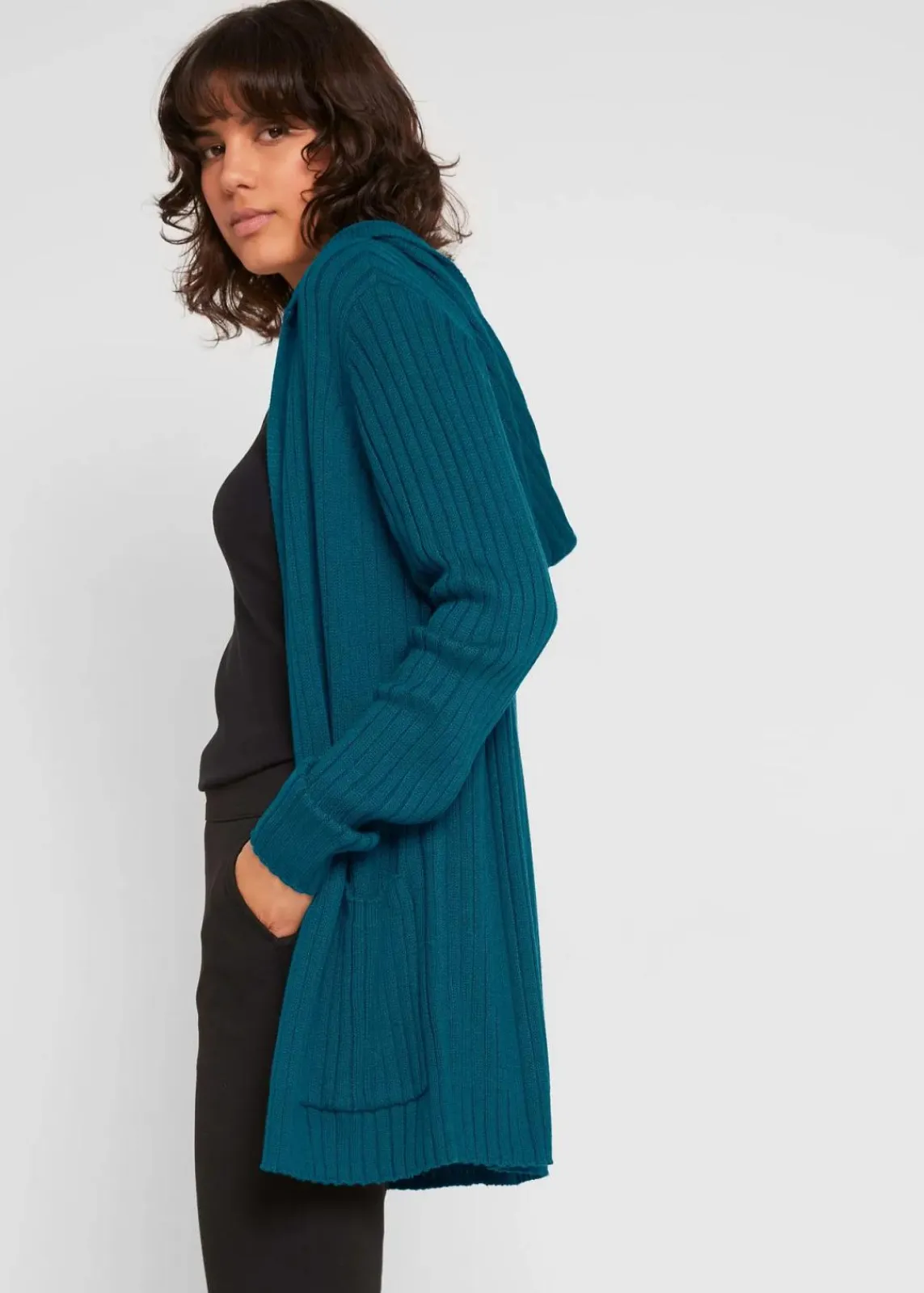 bonprix Bekleidung·Umstandsmode|Pullover & Strickjacken^Strickjacke mit Kapuze blaupetrol uni