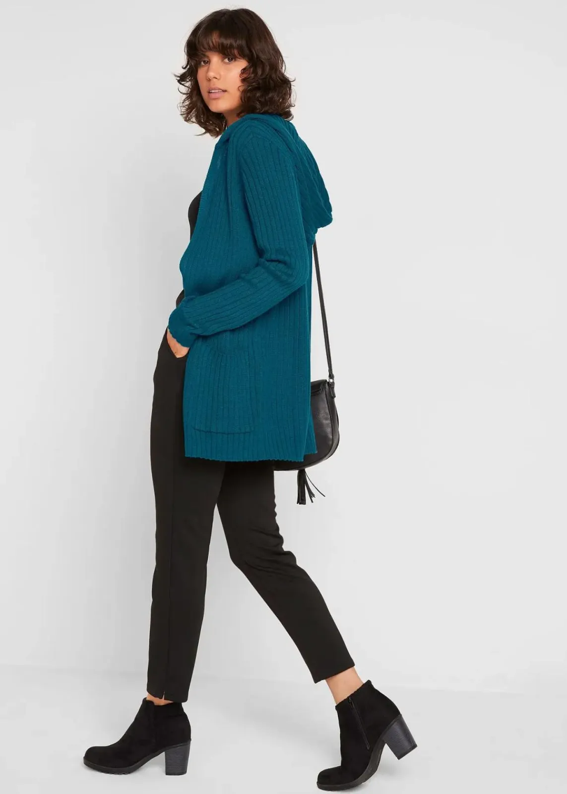 bonprix Bekleidung·Umstandsmode|Pullover & Strickjacken^Strickjacke mit Kapuze blaupetrol uni
