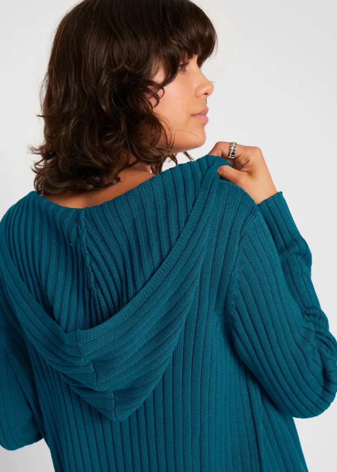 bonprix Bekleidung·Umstandsmode|Pullover & Strickjacken^Strickjacke mit Kapuze blaupetrol uni