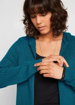 bonprix Bekleidung·Umstandsmode|Pullover & Strickjacken^Strickjacke mit Kapuze blaupetrol uni