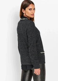 bonprix Bekleidung·Umstandsmode|Bekleidung·Jeans^Strickjacke mit Perlen schwarz