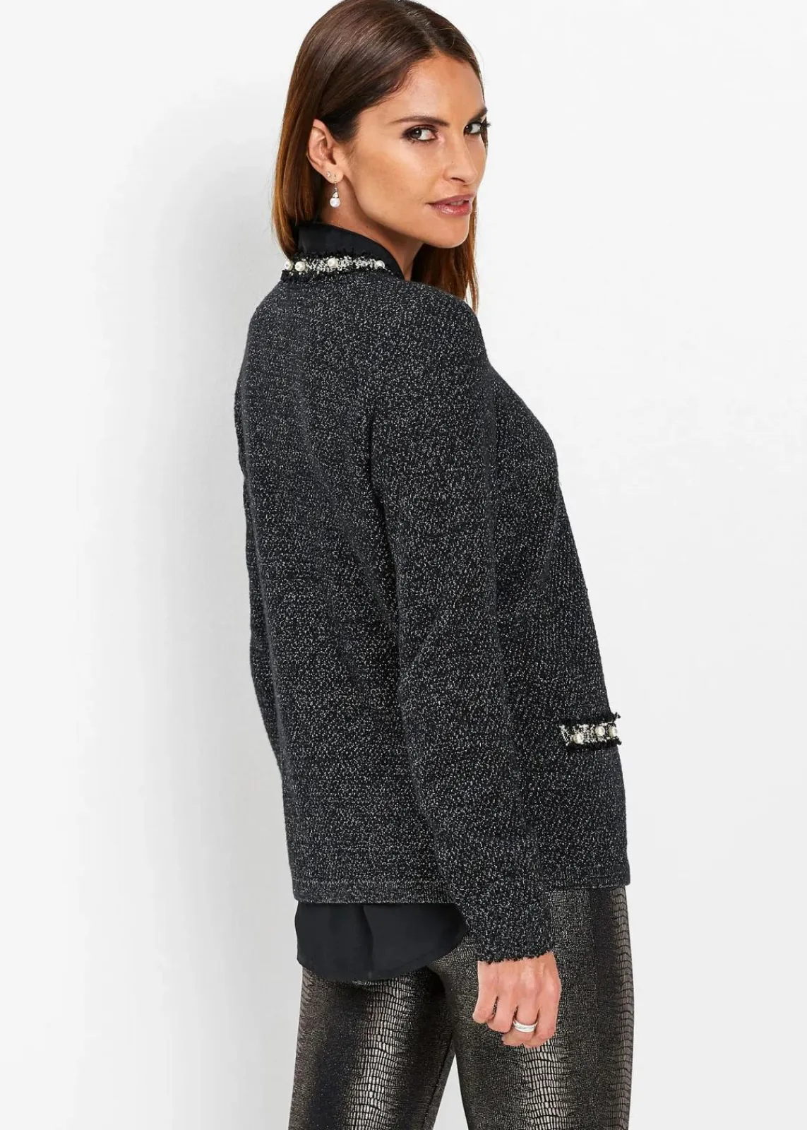 bonprix Bekleidung·Umstandsmode|Bekleidung·Jeans^Strickjacke mit Perlen schwarz