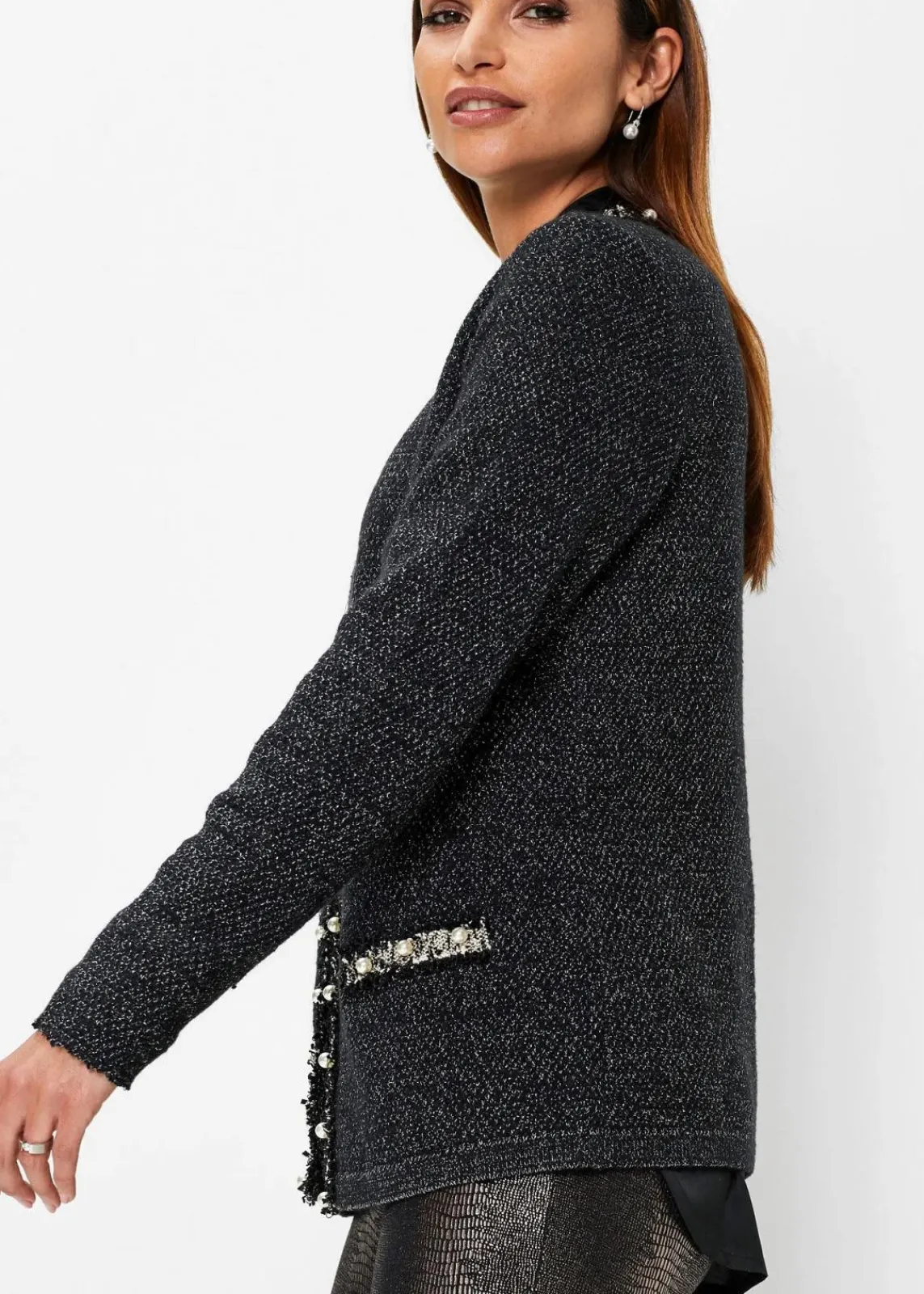 bonprix Bekleidung·Umstandsmode|Bekleidung·Jeans^Strickjacke mit Perlen schwarz