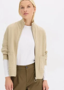 bonprix Bekleidung·Umstandsmode|Strickmode^Strickjacke mit Reißverschluss mattschilf