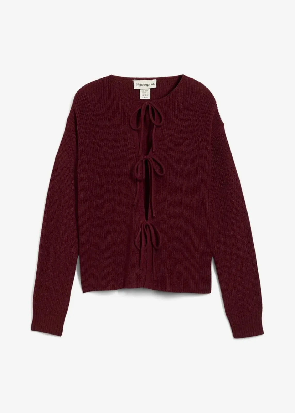 bonprix Bekleidung·Umstandsmode|Bekleidung·Jeans^Strickjacke mit Schleifen-Detail dunkelbeere