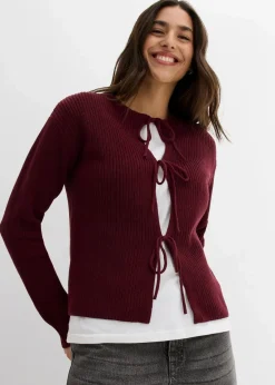 bonprix Bekleidung·Umstandsmode|Bekleidung·Jeans^Strickjacke mit Schleifen-Detail dunkelbeere