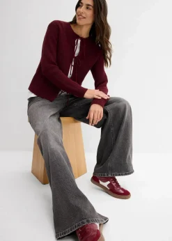 bonprix Bekleidung·Umstandsmode|Bekleidung·Jeans^Strickjacke mit Schleifen-Detail dunkelbeere