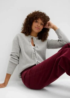 bonprix Pullover & Strickjacken|Strickmode^Strickjacke mit Schleifen-Detail hellgrau meliert