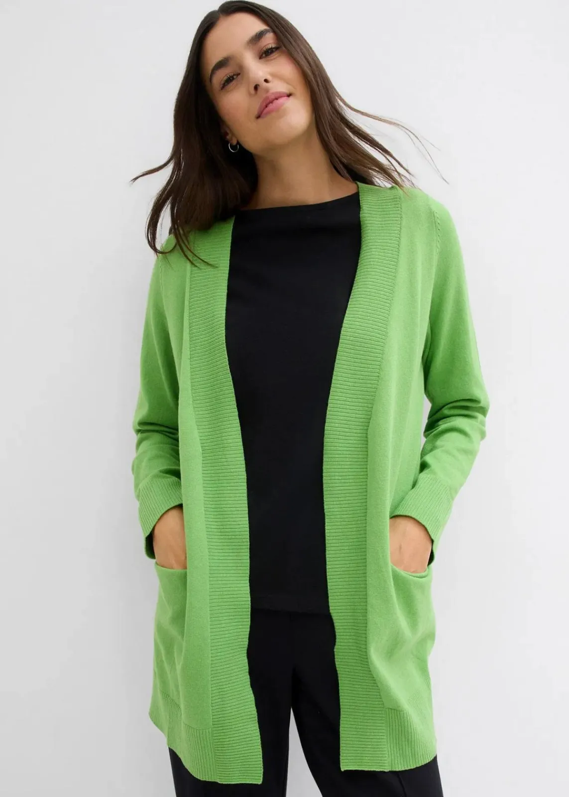 bonprix Bekleidung·Umstandsmode|Bekleidung·Röcke^Strickjacke mit Taschen, Langarm kleegrün