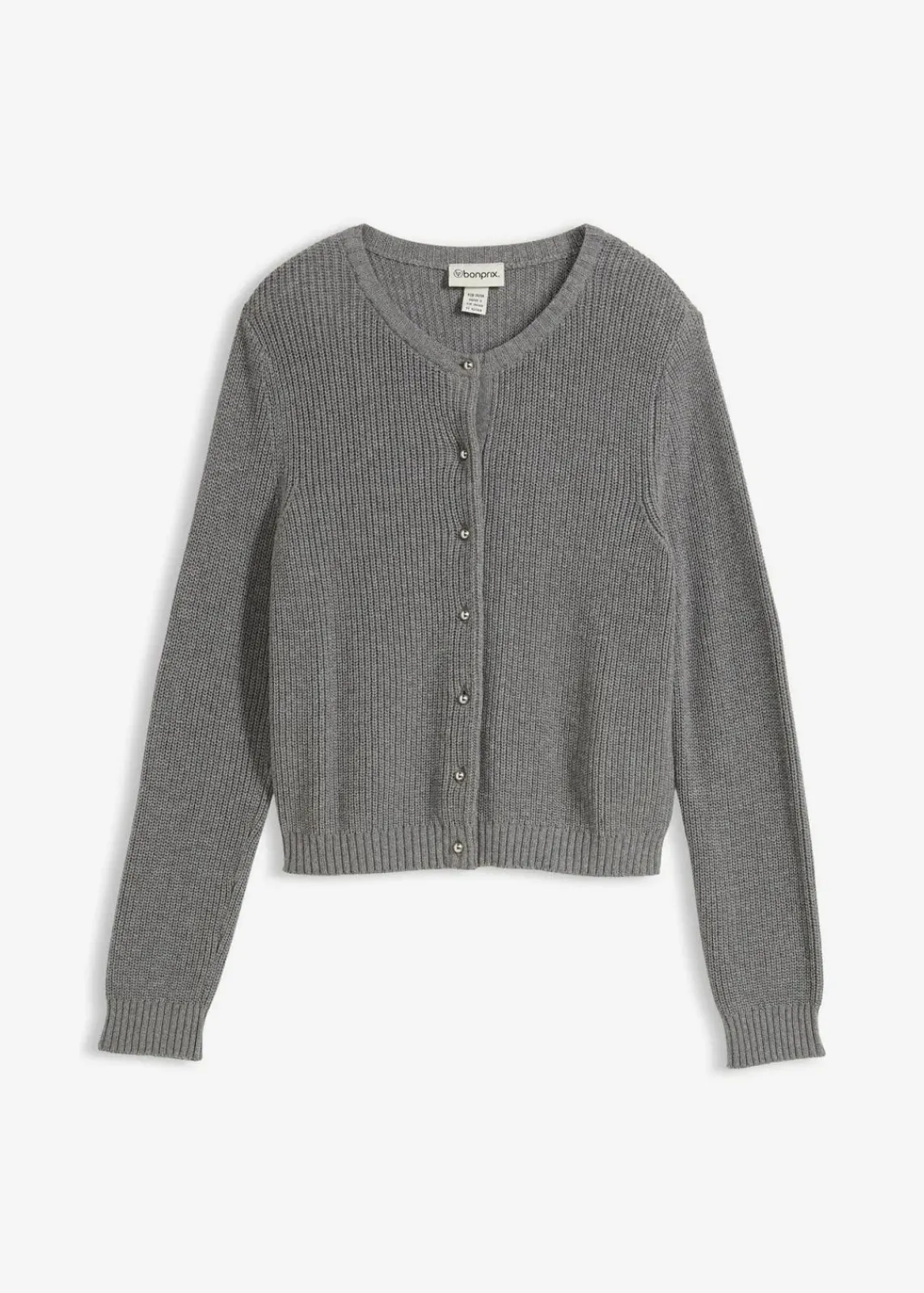 bonprix Bekleidung·Umstandsmode|Strickmode^Strickjacke mit Zierknöpfen aus Woll-Mix grau meliert