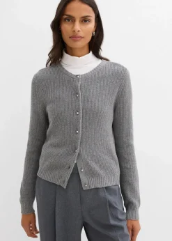 bonprix Bekleidung·Umstandsmode|Strickmode^Strickjacke mit Zierknöpfen aus Woll-Mix grau meliert