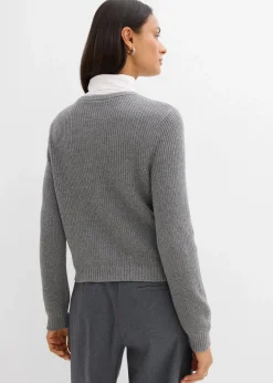 bonprix Bekleidung·Umstandsmode|Strickmode^Strickjacke mit Zierknöpfen aus Woll-Mix grau meliert