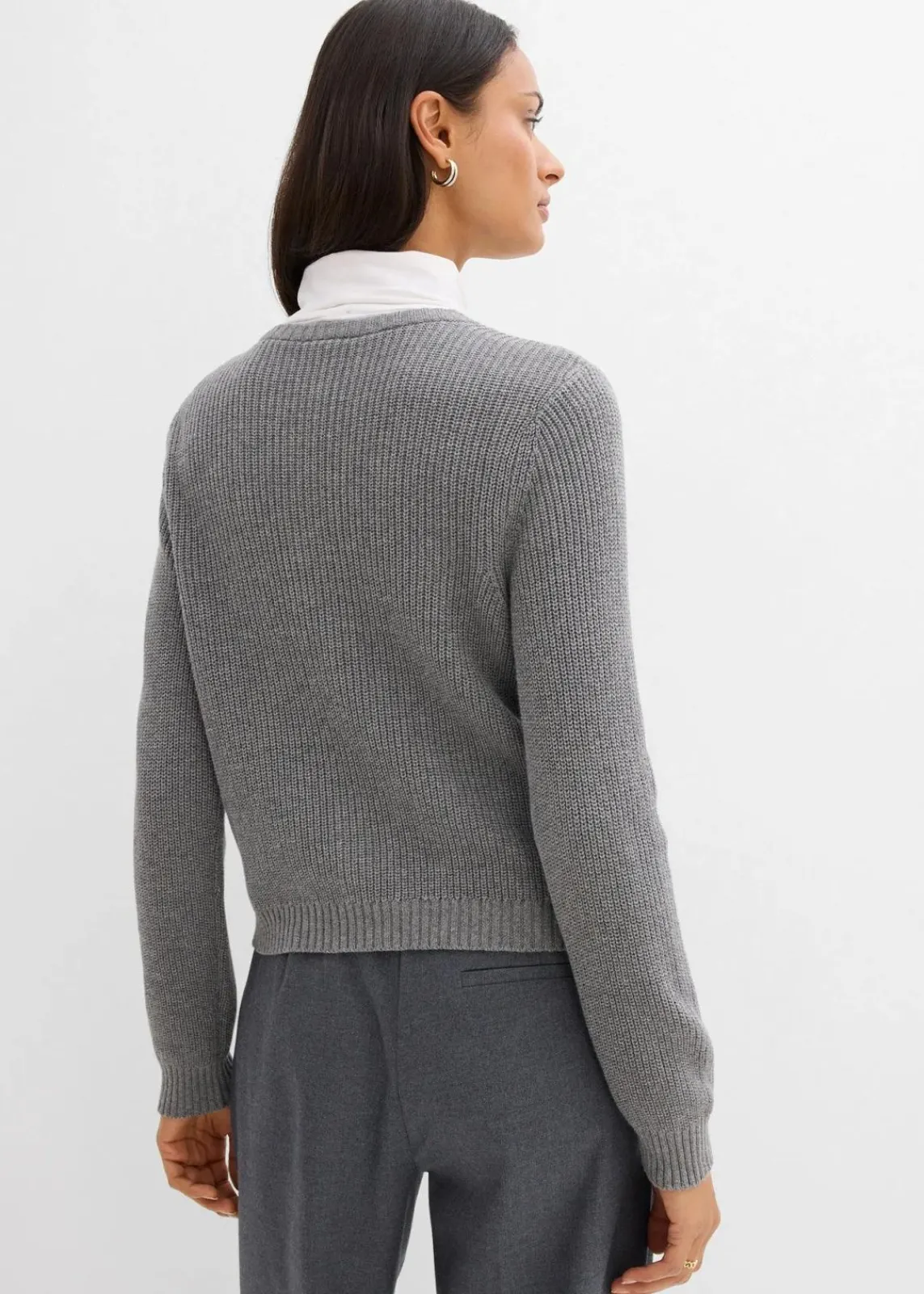 bonprix Bekleidung·Umstandsmode|Strickmode^Strickjacke mit Zierknöpfen aus Woll-Mix grau meliert