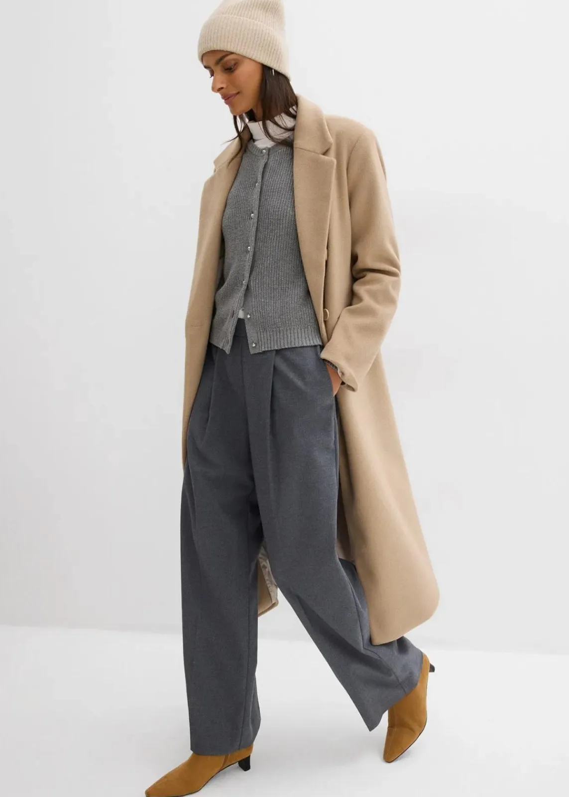 bonprix Bekleidung·Umstandsmode|Strickmode^Strickjacke mit Zierknöpfen aus Woll-Mix grau meliert