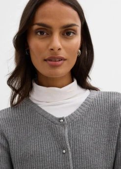 bonprix Bekleidung·Umstandsmode|Strickmode^Strickjacke mit Zierknöpfen aus Woll-Mix grau meliert