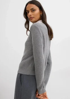 bonprix Bekleidung·Umstandsmode|Strickmode^Strickjacke mit Zierknöpfen aus Woll-Mix grau meliert