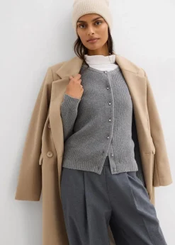 bonprix Bekleidung·Umstandsmode|Strickmode^Strickjacke mit Zierknöpfen aus Woll-Mix grau meliert