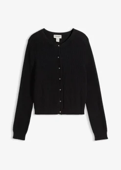 bonprix Bekleidung·Umstandsmode|Strickmode^Strickjacke mit Zierknöpfen aus Woll-Mix schwarz
