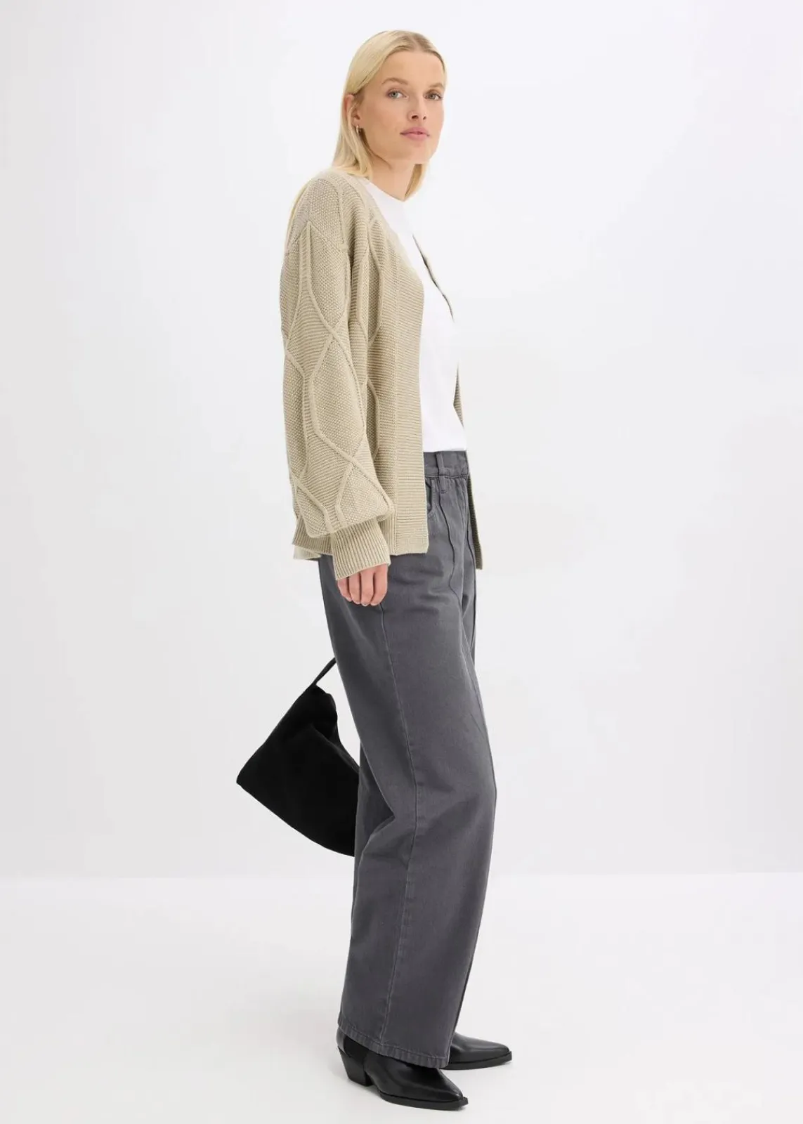 bonprix Bekleidung·Umstandsmode|Bekleidung·Jeans^Strickjacke mit Zopfmuster mattschilf meliert
