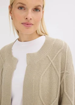 bonprix Bekleidung·Umstandsmode|Bekleidung·Jeans^Strickjacke mit Zopfmuster mattschilf meliert
