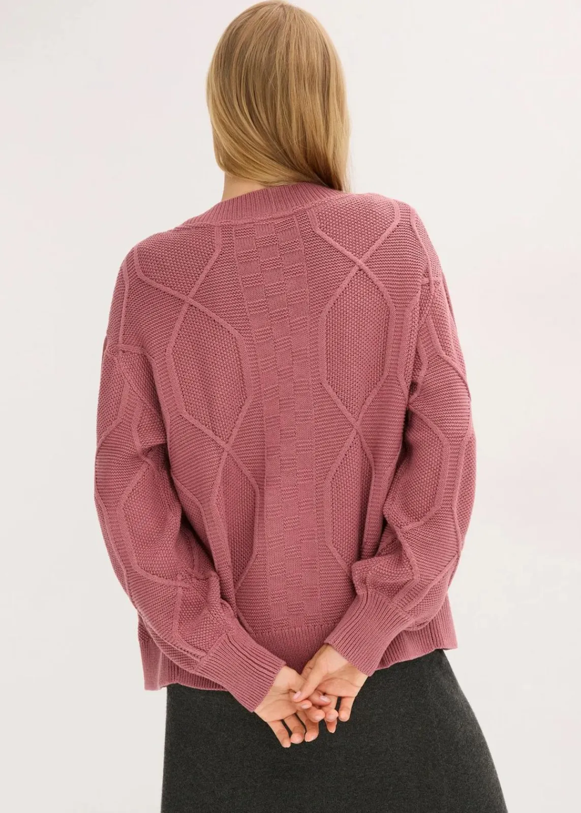 bonprix Pullover & Strickjacken|Strickmode^Strickjacke mit Zopfmuster softbeere