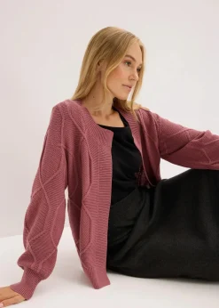 bonprix Pullover & Strickjacken|Strickmode^Strickjacke mit Zopfmuster softbeere