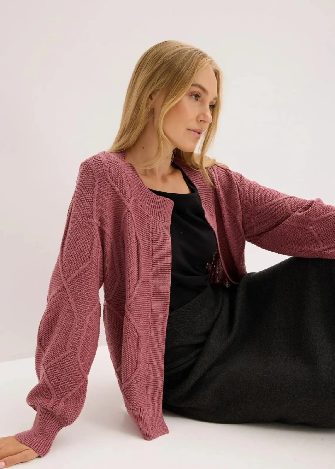bonprix Pullover & Strickjacken|Strickmode^Strickjacke mit Zopfmuster softbeere