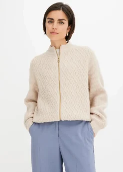 bonprix Bekleidung·Umstandsmode|Bekleidung·Jeans^Strickjacke mit Zopmuster beige meliert