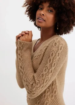 bonprix Bekleidung·Umstandsmode|Bekleidung·Pullover & Strickjacken^Strickkleid hellbraun