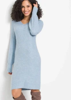 bonprix Kleider|Strickmode^Strickkleid puderblau meliert
