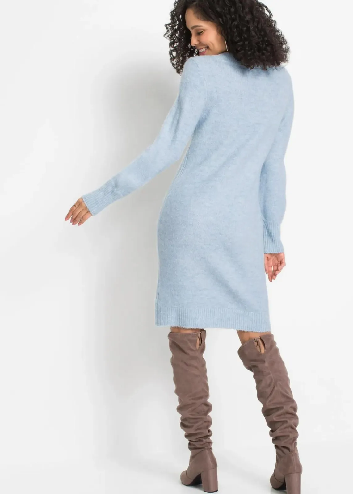 bonprix Kleider|Strickmode^Strickkleid puderblau meliert