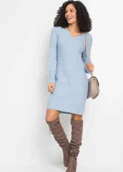 bonprix Kleider|Strickmode^Strickkleid puderblau meliert