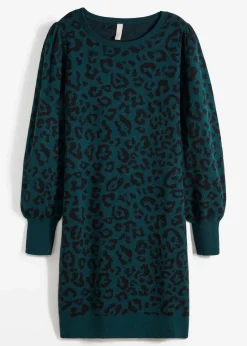 bonprix Kurzgrößen|Bekleidung·Umstandsmode^Strickkleid dunkelgrün leo
