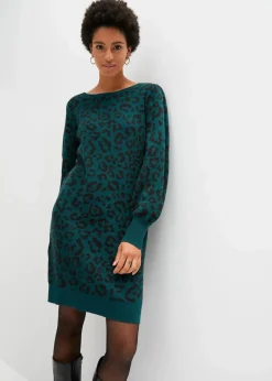 bonprix Kurzgrößen|Bekleidung·Umstandsmode^Strickkleid dunkelgrün leo