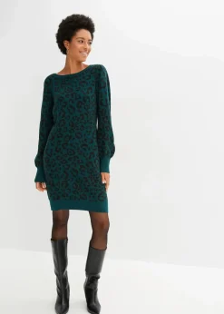 bonprix Kurzgrößen|Bekleidung·Umstandsmode^Strickkleid dunkelgrün leo