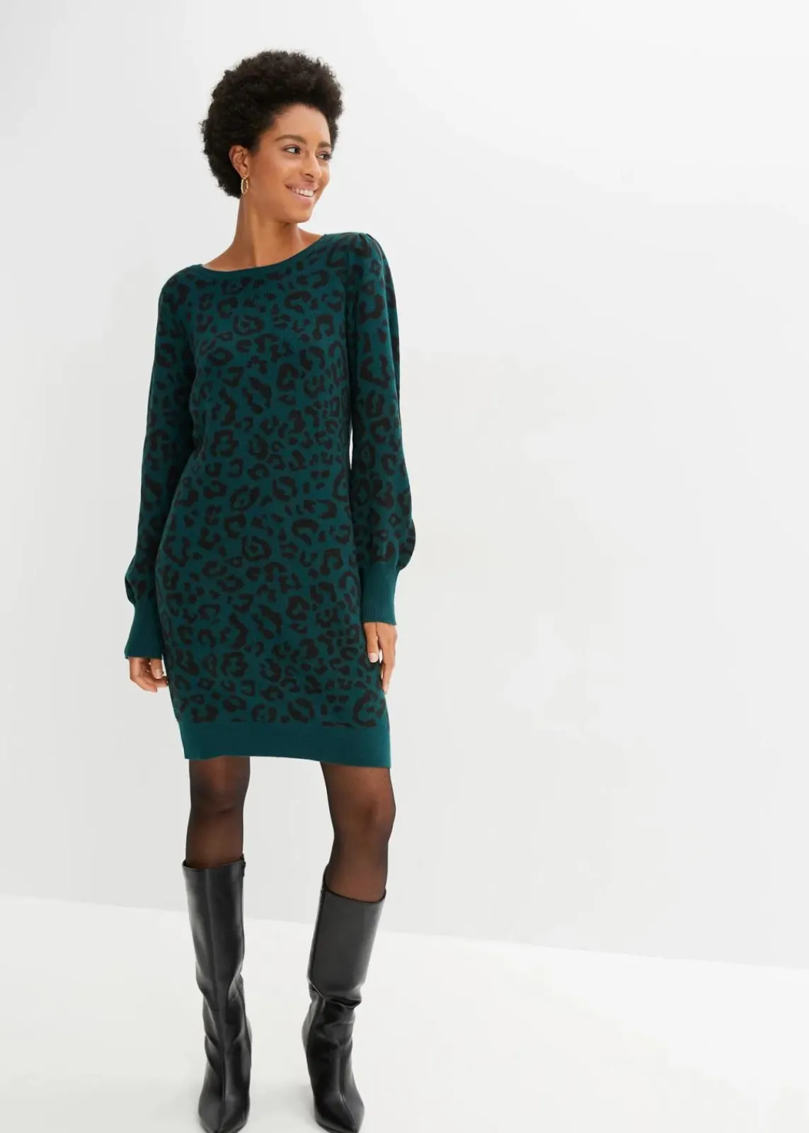 bonprix Kurzgrößen|Bekleidung·Umstandsmode^Strickkleid dunkelgrün leo