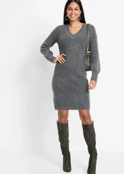bonprix Kleider|Strickmode^Strickkleid anthrazit meliert