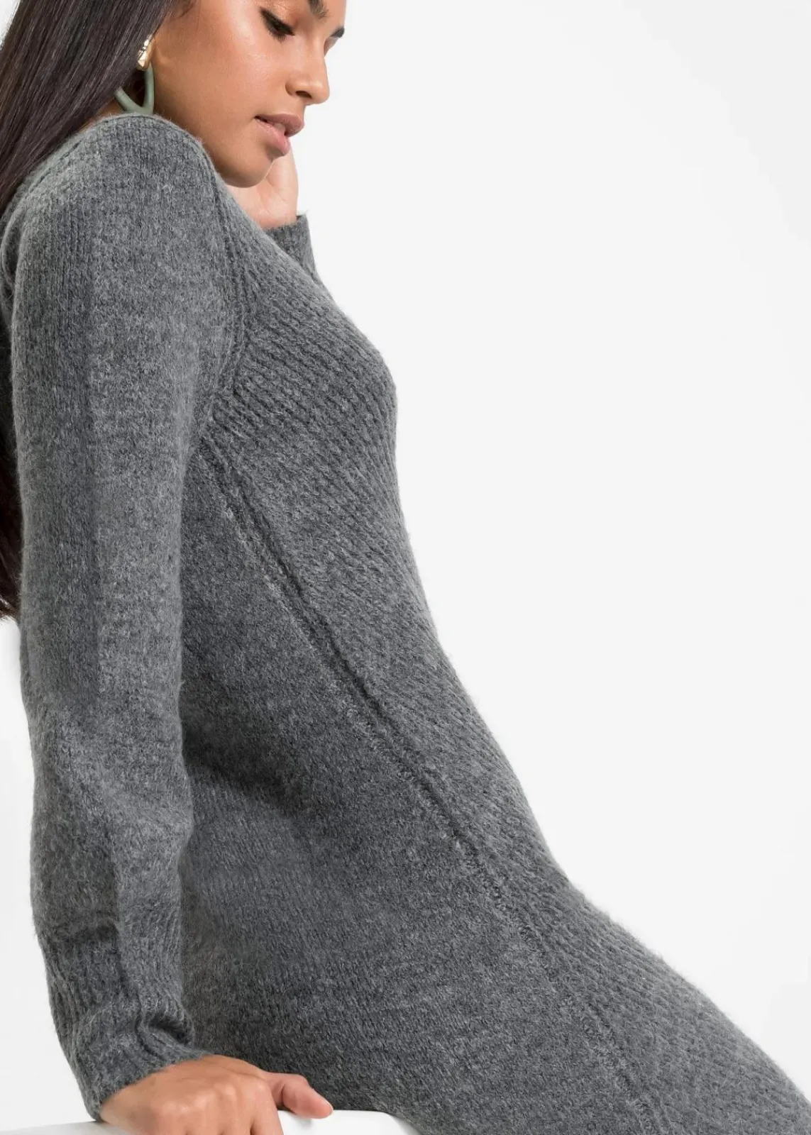 bonprix Kleider|Strickmode^Strickkleid anthrazit meliert