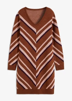bonprix Strickmode|Kleider^Strickkleid rotbraun/rosa graphisch