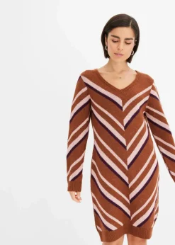 bonprix Strickmode|Kleider^Strickkleid rotbraun/rosa graphisch