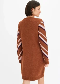 bonprix Strickmode|Kleider^Strickkleid rotbraun/rosa graphisch