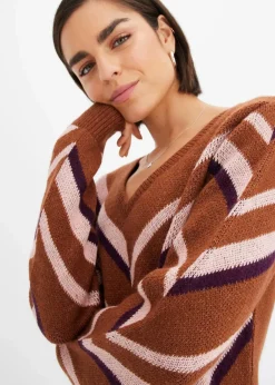 bonprix Strickmode|Kleider^Strickkleid rotbraun/rosa graphisch