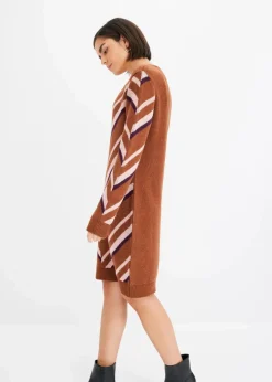 bonprix Strickmode|Kleider^Strickkleid rotbraun/rosa graphisch
