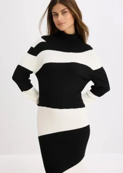 bonprix Bekleidung·Umstandsmode|Bekleidung·Pullover & Strickjacken^Strickkleid schwarz/weiß
