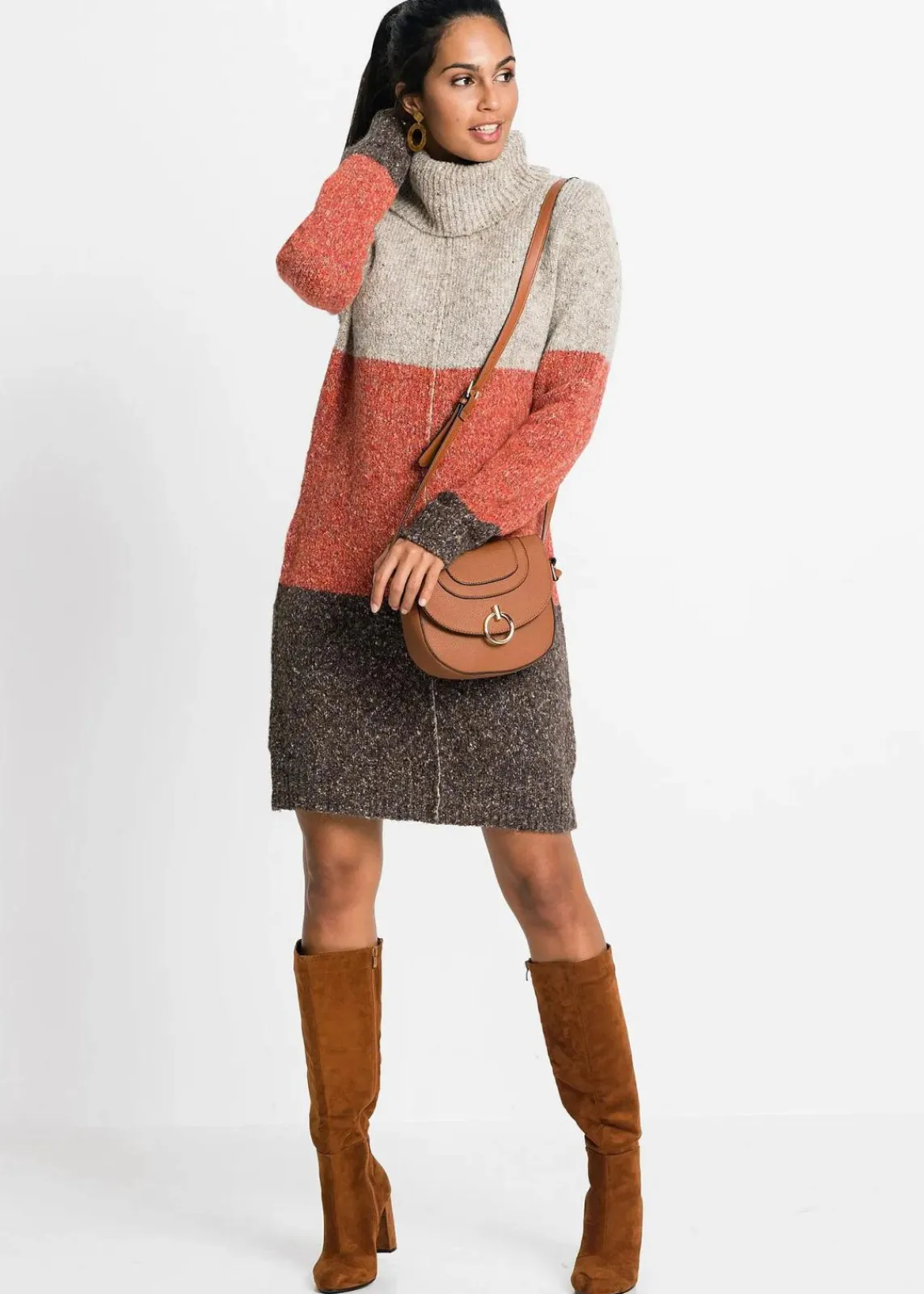bonprix Bekleidung·Umstandsmode|Bekleidung·Pullover & Strickjacken^Strickkleid dunkelbraun/orange/beige meliert