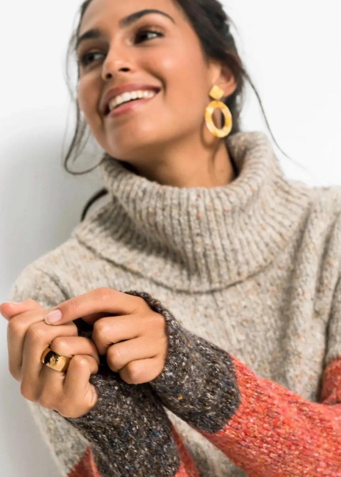 bonprix Bekleidung·Umstandsmode|Bekleidung·Pullover & Strickjacken^Strickkleid dunkelbraun/orange/beige meliert