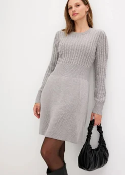 bonprix Kleider|Strickmode^Strickkleid grau meliert